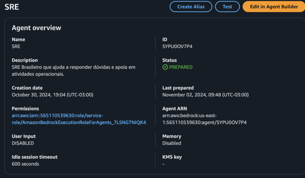 Console da AWS mostrando as cones do Bedrock