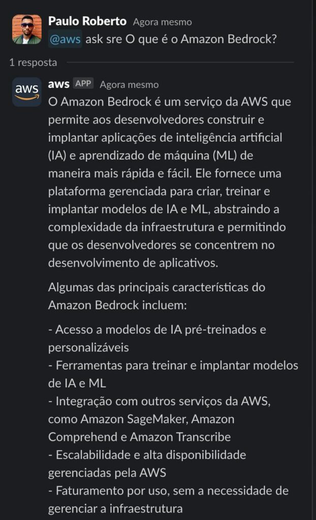 Mostra a interação com o Chatbot pelo Slack