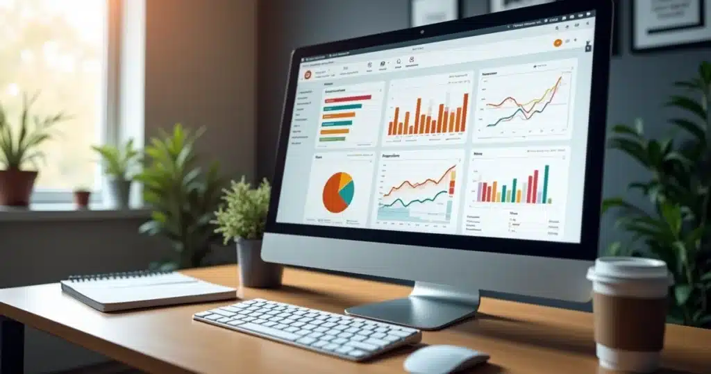 Dashboard moderno com gráficos de custos e indicadores de FinOps na AWS exibidos em tela de computador