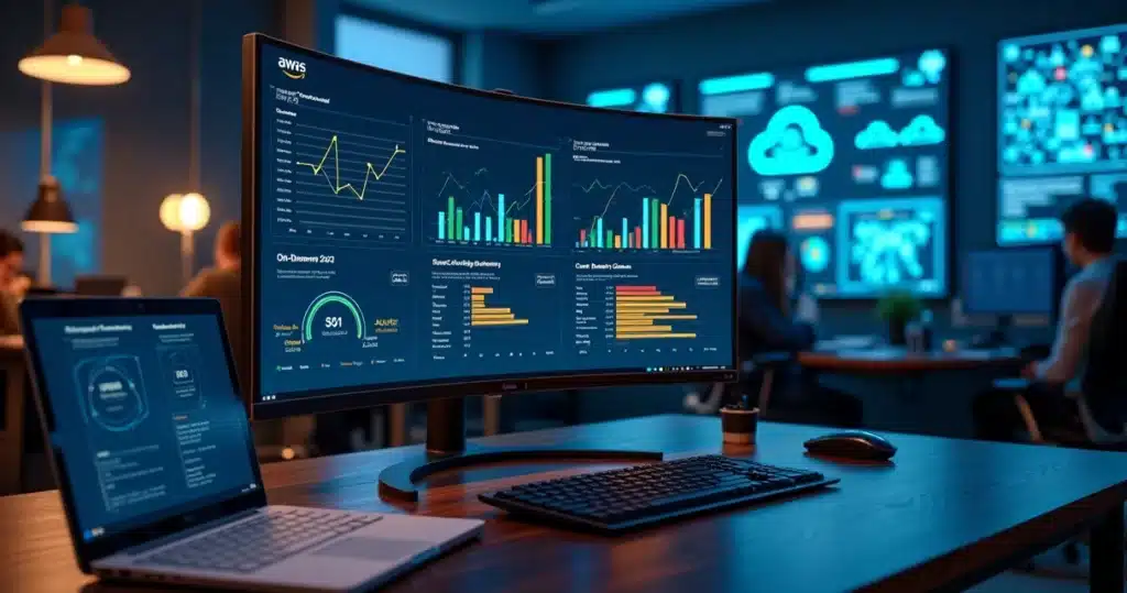 Painel com gráficos comparando custos e usos de instâncias EC2 na nuvem AWS